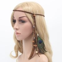 Wholesale Indian Feather Headdress Hair Accessories Women s Hippie Adjustable Headwear Boho Peacock Feather Hair Band Diy