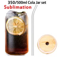 Wholesale New oz Sublimation Creative Sequins Glass Can shape Bottle with Lid and Straw Summer Drinkware DIY Mason Jar Juice Cup by express