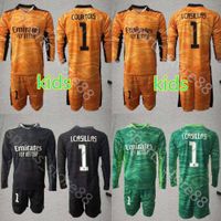 Wholesale kids kit Long Sleeve Boy Youth Courtois Soccer Jerseys Set Blue Goalkeeper Children lker Casillas Jersey