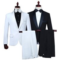 Wholesale Men s Suits Blazers S XXL Performance Man Suit Green Fruit Collar Studio Po Host Dress Singer Stage Chorus Black And White Suit