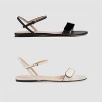 Wholesale Designer Leather Double G sandal Women Summer Shoes Fashion Ankle Strap Black Gold Colors Flat Slides Beach Sexy Sandals With Box