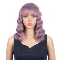 Wholesale Synthetic Wigs Magic Inch Wig With Bangs Pink Natural Curly Bob Cosplay Heat Resistant Hair Short Wavy Ombre