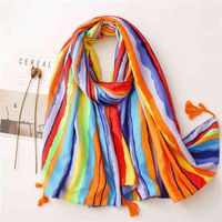 Wholesale Fashion Luxury Brand Colorful Wave Stripe Tassel Viscose Scarf Women Print Shawls and Wraps Pashmina Stole Muslim Hijab Cm