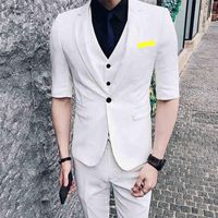 Wholesale Men s Suits Blazers Tailor Made Fashion High Quality White Short Slim Fit Groom Tuxedo For Wedding Beach Party Male Clothing Jacket Pan