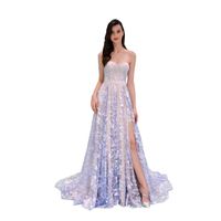 Wholesale Casual Dresses Light Purple Tube Top Mid Waist Fall Women Clothes Party Side Split Sexy Lace Backless Formal Long Dress Little Tail