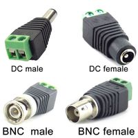 Wholesale 5pcs v bnc dc male female plug adapter power supply connector x2 mm connectors coax cat5 for led strip lights cctv camera
