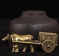 Wholesale Pure brass auspicious ox cart table decoration crafts tea pet Desk Decoration handle pieces