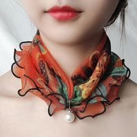 Wholesale Scarves Pearl Pendant Scarf Wood Ears Gold Thread Lace Variety Lady Neck Hair Chiffon Fashion Jewelry Accessory Gift