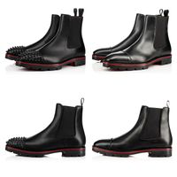 Wholesale 2021 New Red Bottom Men Boot Designer boots Fashion Booties Calfskin reds sole Motorcycle ankle for mens shoe High Quality