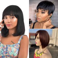 Wholesale Tinashe Beauty Short Bob Wig With Bangs Pixie Cut Brazilian Hu Hair Remy chine Cheap Red Brown Wigs For Women