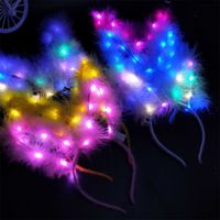 Wholesale Colored LED lights luminous headband girls plush rabbit bubby ear hairbands cartoon hairbands night light lamps hair wreath hoop fairy princess night props GG2YJHU