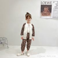 Wholesale kids designer clothing sets fashion Girls leopard letter plaid Long Slleve coat tops skirt trousers suits children fall outfits S1706