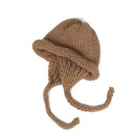 Wholesale Trapper Hats Winter Hand Made Chunky Yarn Knitted Hat Student Cute Rolled Cap Warm Earmuff Northeast