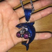 Wholesale 18K Gold White Gold Iced Out Multicolor Blue Diamond Boxing Shark Mens Necklace Designer Luxury Full Diamond Hip Hop Jewelry Gifts for Men