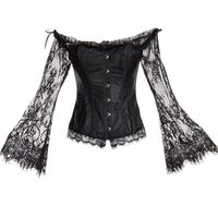 Wholesale Women s Blouses Shirts Sexy Long Flare Sleeve Lace Up Tops Plus Size Women Steampunk Corset Blouse Corselet Bustiers Victorian Retro Club