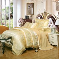 Wholesale Gold coffee jacquard luxury bedding set queen king size stain bed set cotton silk lace duvet cover sets bedsheet home textile R2