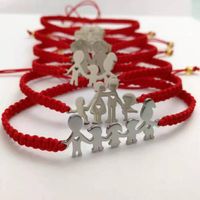 Wholesale Bangle Cute Bear Lucky Red String Braided Adjustable Stainless Steel Charm Bracelets For Family Dad Mom Son Jewelry Child Gift