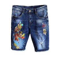 Wholesale Men s Shorts Men Casual Denim Blue Summer Stretch Fashion Koi Embroidered Slim Jeans Male High Quality Brand Five Points Pants