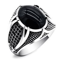 Wholesale Wedding Rings Retro Handmade Islamic Ring For Men Vintage Turkish Double Swords Black CZ Stone Punk Trendy Religious Muslim Jewelry