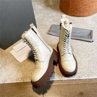 Wholesale Luxury Designer Strike Leather Platform Ankle Combat Boots Black Optical White Boot with Original Box