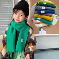 Wholesale Autumn winter solid wool children s sewn with white label baby tassel Bib Korean boys and girls warm student long scarf