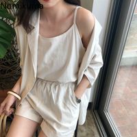 Wholesale Casual Fashion Women Set Solid Color Half Sleeve Blazer Basic Camisole High Waist Shorts Summer Outfits Lady a872