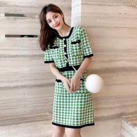 Wholesale Casual Dresses sexy summer girl s dress elegant plaid fabric short sleeve with high waisted button chic fashion YS8H