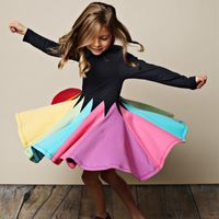 Wholesale Girl s Dresses Autumn And Winter Explosion Models Years Girl Baby Dress Long Sleeve Round Neck Color Matching Rainbow Princess