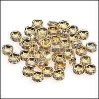 Wholesale Spacers Findings Components K White Gold Plated Gold Sier Color Crystal Rhinestone Rondelle Loose Spacer Beads For Diy Jewel