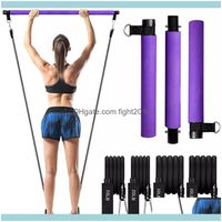 Wholesale Sports Outdoors Supplies Sections N Adjustable Fitness Yoga Bar Pilates Stick Kit Set With Resistance Ropes Home Gym Bands Drop Delivery
