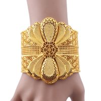 Wholesale Luxury Indian Big Wide Bangle k Gold Color Flower Bangles For Women African Dubai Arab Wedding Jewelry Gifts