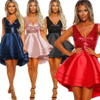 Wholesale Casual Dresses women s sexy V neck Sequin short front and long back Dresses