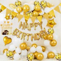 Wholesale Gold birthday party decoration happy birthday banner balloon gold triangle bunting heart star confetti balloon cake top hat G0927