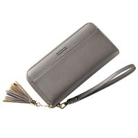 Wholesale Wallets Aelicy Women Solid Leather Ladies Tassel Wristlet Wrist Strap Clutch Mobile Phone Bag Long Purse Mult Cards Holder
