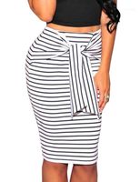 Wholesale Skirts Womens Knee Length Striped Tie Front High Waist Bodycon Pencil Midi Sheath Plus Size1