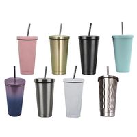 Wholesale 500ml Coffee Mug With Lid Straw Water Drinks Cup Stainless Steel Large Travel Cup Office Coffee Mugs Drink Tools