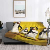 Wholesale Blankets The Penguins Of Madagascar Skipper Cartoon Movie Blanket Flannel Yellow Cozy Soft FLeece Bedspread