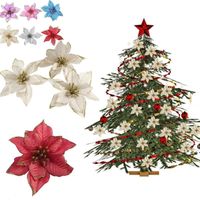 Wholesale Christmas Decorations Glitter Artificial Flowers Xmas Tree Ornament Solid Color Gold Pink Edge Christmas Flower cm FWD12081