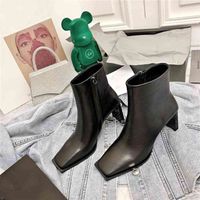 Wholesale autumn winter classic leather ankle boot square head flat block high heel zipper fashionable boot Original packaging