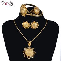Wholesale Earrings Necklace Shamty Ethiopian Jewelry Sets Pure Gold Color Silver Bride African Wedding Eritrea Habesha Style A30004