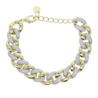 Wholesale Charm Bracelets Two Tone Color Plated Heavy Cuban Chain Bracelet With A Cz Paved Wide Band For Men Women Hip Hop Jewelry