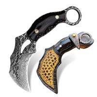 Wholesale Forged Damascus steel karambits knife tactical fighting tool outdoor camping self defense hunting fishing knife survival multi purpose cutting tool EDC knives