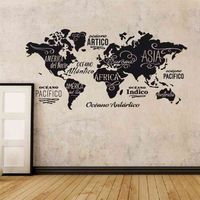 Wholesale World map in words vinyl wall sticker Oceans and Continents in spanish home decor wall decals DIY house decor for living room