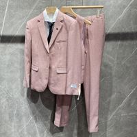 Wholesale Men s Suits Blazers Slim Fit Wedding For Groom Mens Fashion Duffel Tweed Twill Gray Khaki Pink Suit Three Pieces Elegant Casual Male Q541