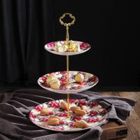 Wholesale Dishes Plates Three Layer Cake Stand Bone China Vintage Dessert Fruit Ceramic Multi Layer Candy Plate For Home Wedding Birthday