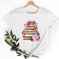 Wholesale Tee Shirt Lady Vintage Book Flower Floral Clothes t Women Short Sleeve Casual Fashion Tshirt Female Summer Graphic T shirts