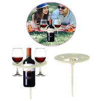 Wholesale Hooks Rails Portable Foldable Wooden Wine Rack With Round Desktop For Outdoor Mini Picnic Table Easy To Carry Drop