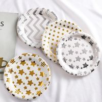 Wholesale Bronzing dot Happy Birthday Disposable Paper Plate Set cm Party Tableware Cake Fruit Circular tray T25I3189