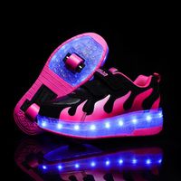 Wholesale Sneakers Children Pink Two Wheels Luminous Glowing Grey Led Light Roller Skate Shoes Kids Boys Girls USB Charging