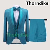 Wholesale Thorndike Latest Design Blue Spell Lapel With One Button Men Suit Pieces Costume Homme Groom Wedding Terno Masculino Slim Fit Men s Suits
